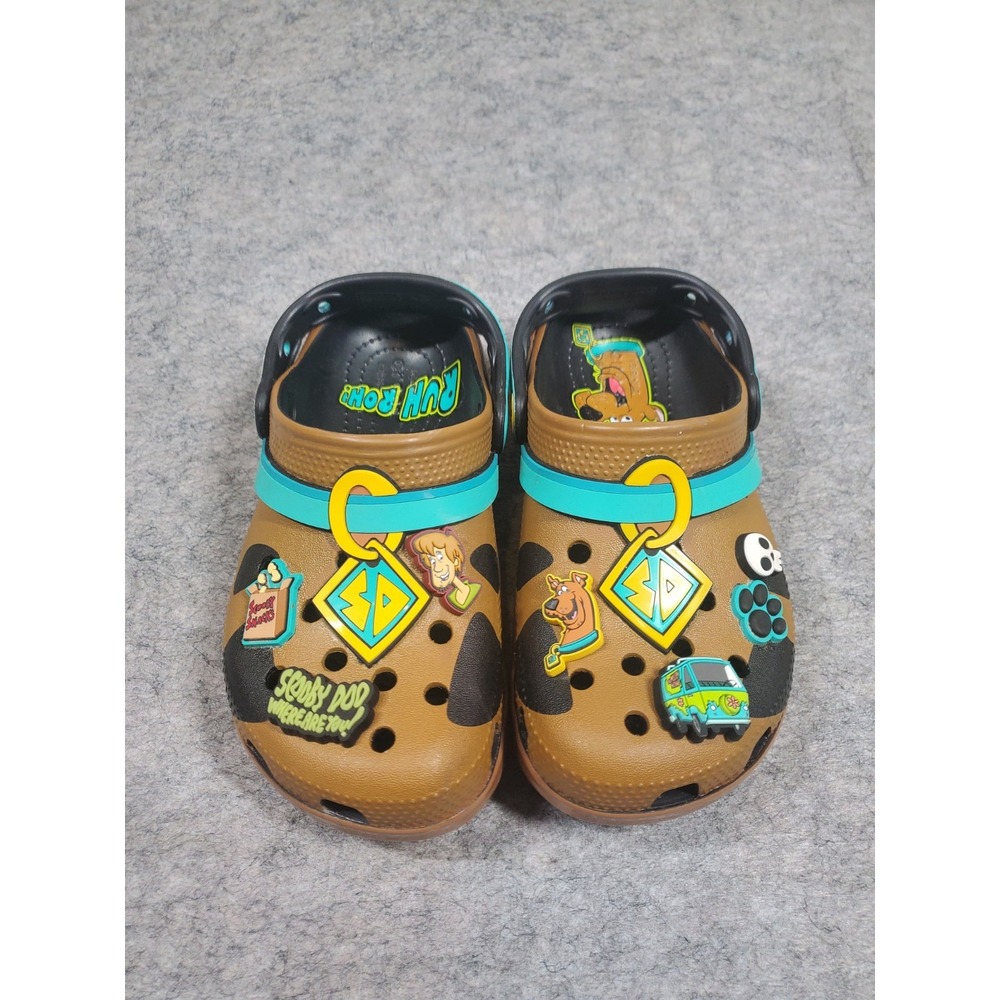 Crocs Kids Scooby-Doo Classic Clog C13 Brown Black Teal with Jibbitz Charms